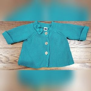 Janie & Jack Teal Sweater Cardigan with Bow & Gold Buttons Girls Size 3-6 Months